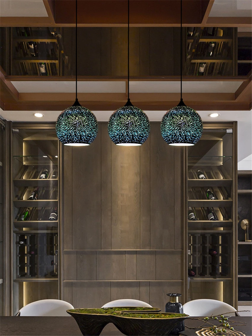 

Loft 3D Starry Pendant Lights Glass Shade American Industrial Dining Table Hanging Lamps Restaurant Coffee Bar Pub Lighting
