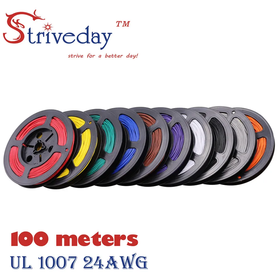 

Striveday 100meters UL1007 24AWG High Quality Stranded Cable PVC Electrica line Tinned Copper Wire DIY