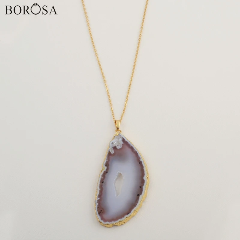 BOROSA брендовый золотой цвет натуральный оникс кулон agates druzy фрагмент жеоды