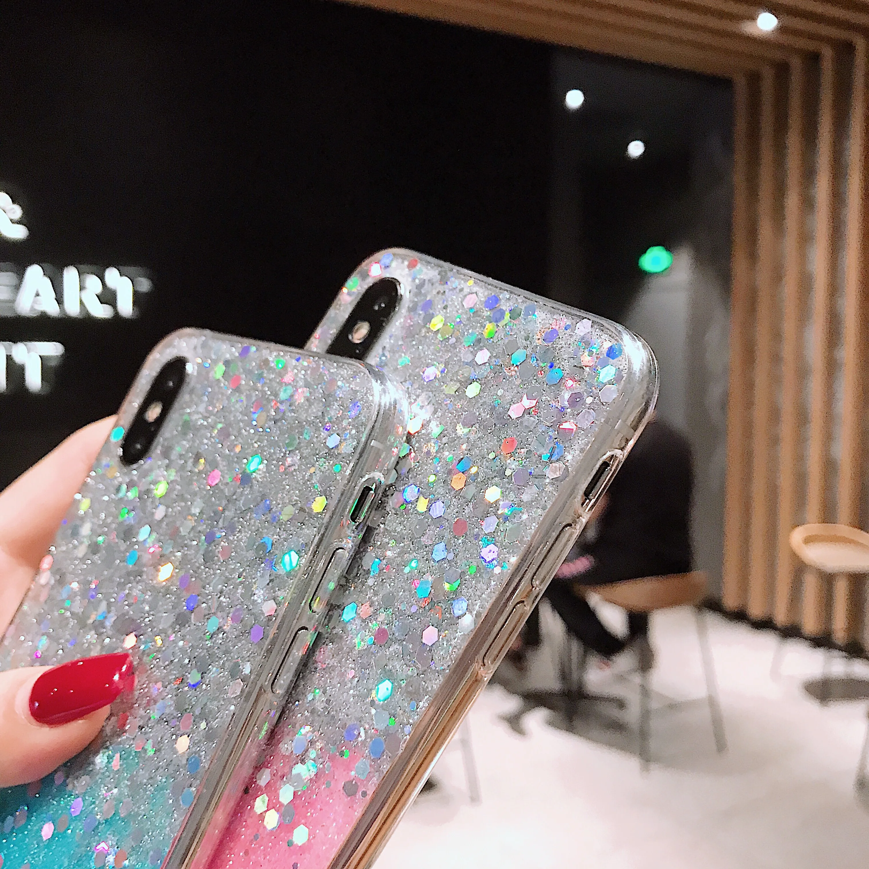 Прозрачный мягкий ТПУ чехол для телефона iPhone XS XR Max X 6 6S 7 8 Plus шикарный с блестящими