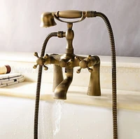antique brass deck mounted bathroom clawfoot bathtub faucet hand shower basin sink mixer tap hand shower ztf018