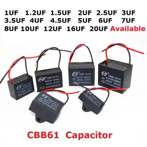 2 шт. 450 в 1 мкф 1,2 мкФ 1,5 мкФ 2 мкФ 2,5 мкФ 3 мкФ Ф 3,5 мкФ 4 мкФ 4,5 мкФ 5 мкФ 6 мкФ 7 мкФ 8 мкФ 10 мкФ 12 мкФ 16 мкФ 20 мкФ CBB61 вентилятор конденсатор 450VAC