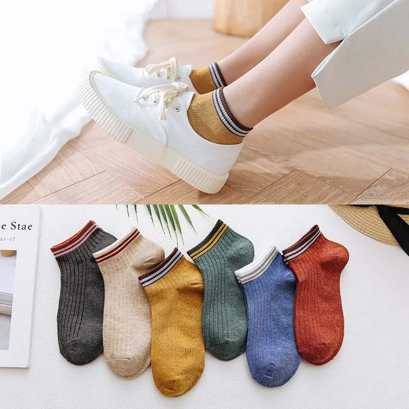 Модные новые женские Короткие хлопковые носки с вертикальными полосками удобные