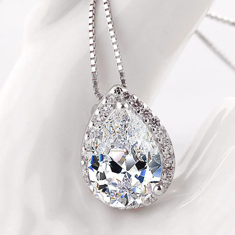 Капли воды дизайн стерлингового серебра 925 ААА подвеска с цирконием ожерелья для