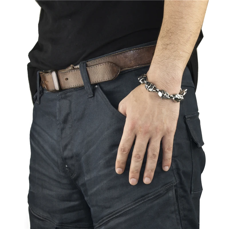 Мужской серебряный браслет из нержавеющей стали 316L со скелетом черепом