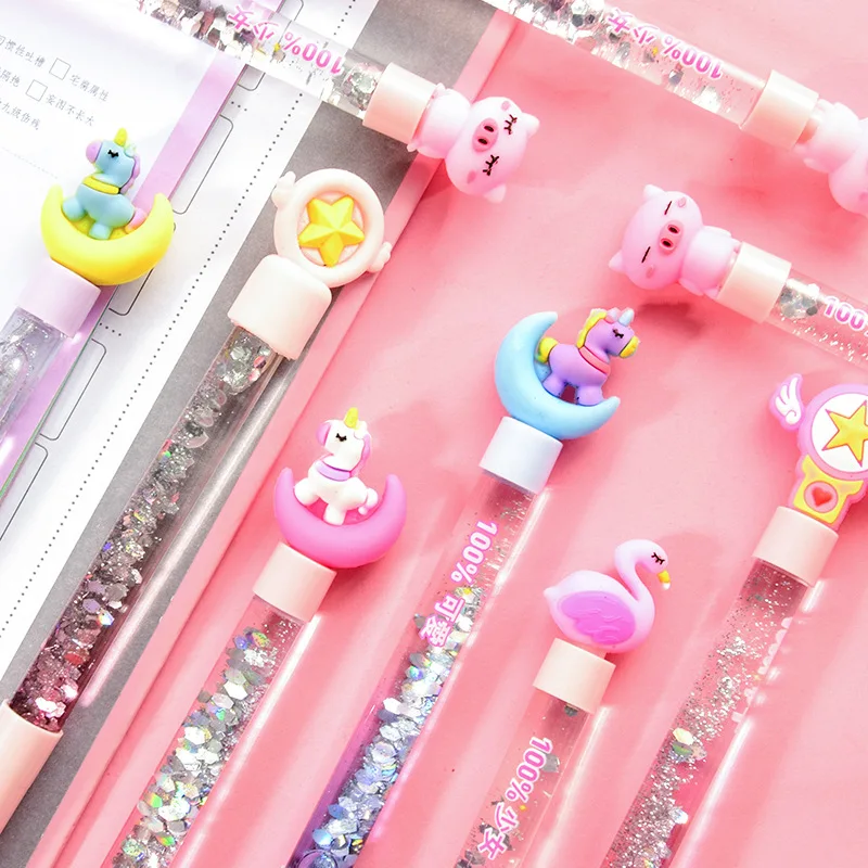 1 шт. Kawaii Фламинго с принтом зыбучих песков блестками гелевая ручка студенческие
