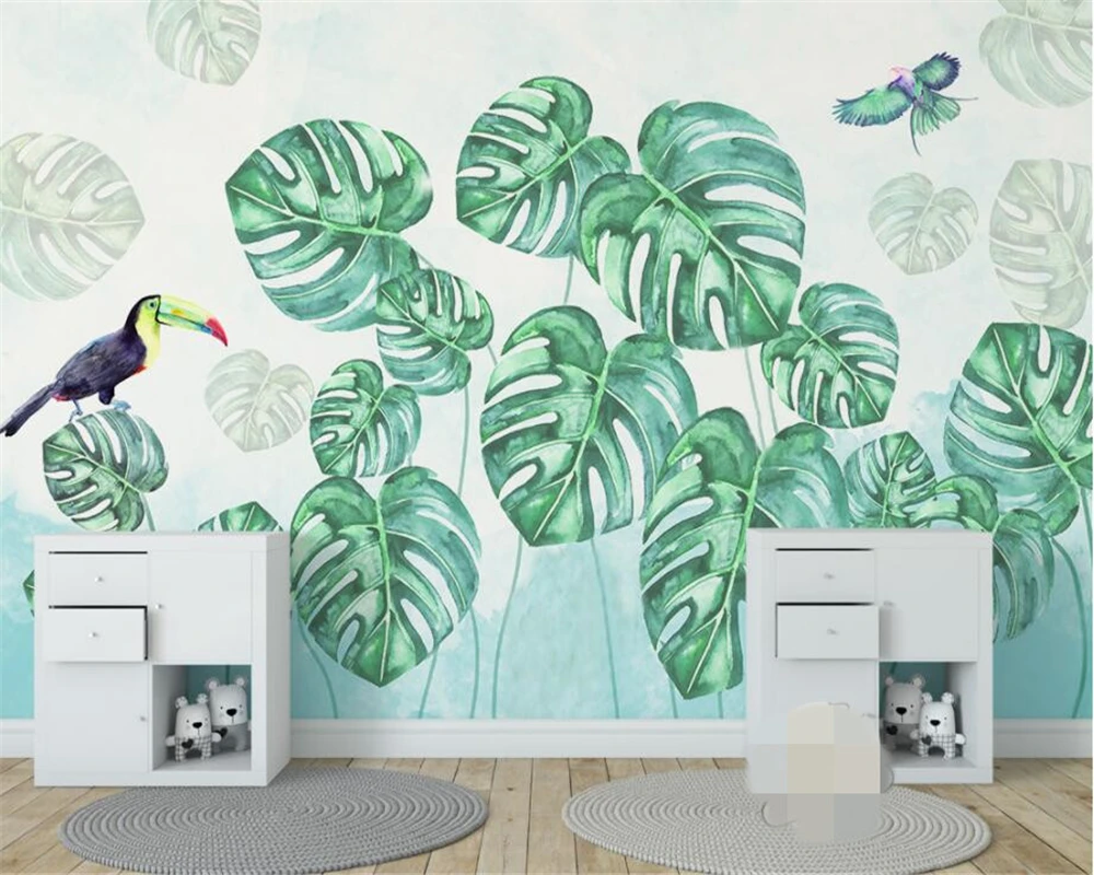 

Beibehang Custom Photo 3d Wallpaper Rainforest Green leaf plant watercolor Wall Mural Cafe Restaurant Hotel Backdrop wallpaper