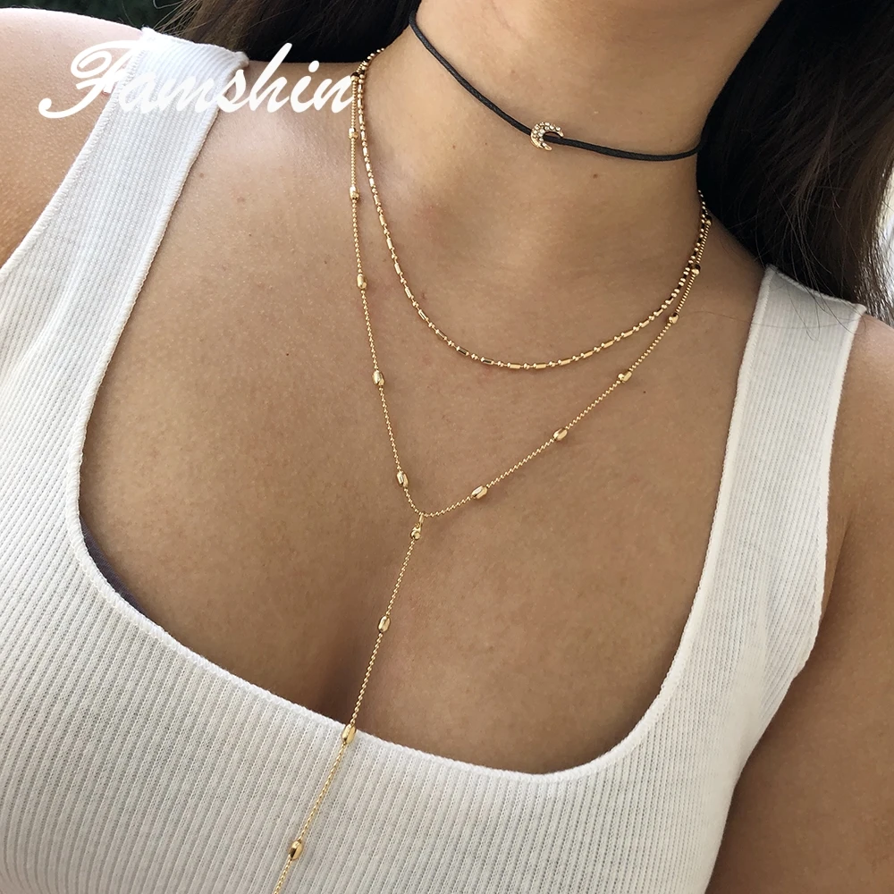 FAMSHIN новые модные ювелирные изделия Луна многослойное ожерелье подарок для