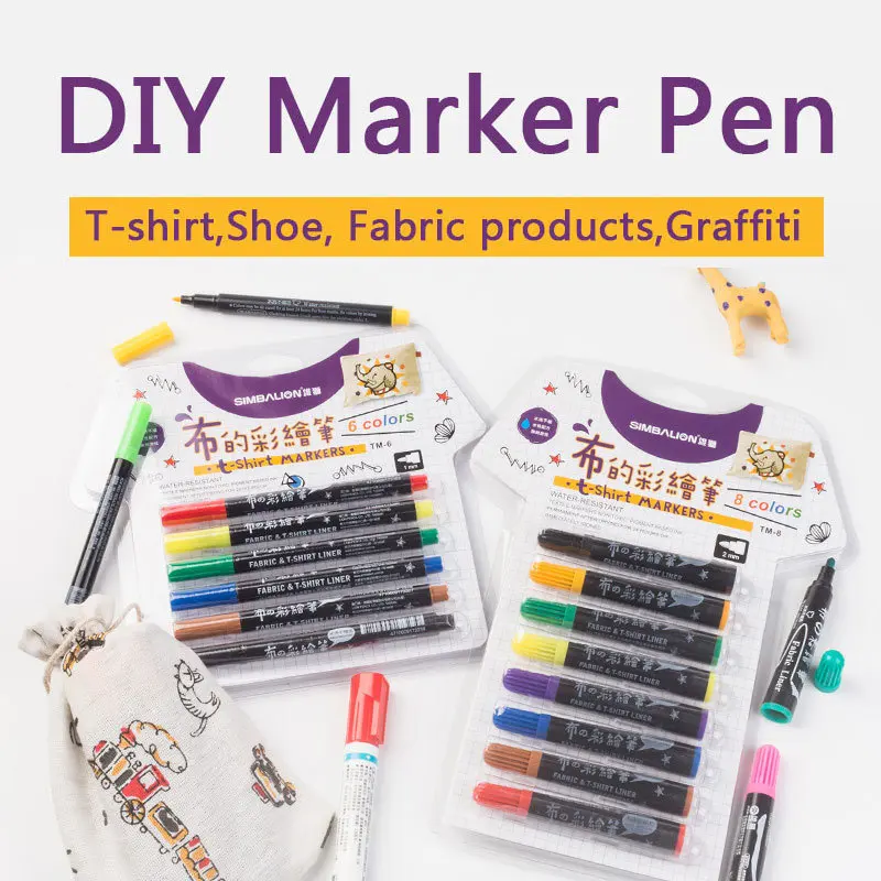

6 8 12 Цветов ткань футболка обуви DIY маркер для граффити ручка комплект Творческий водонепроницаемый холст картины Цветной маркеры для рисов...