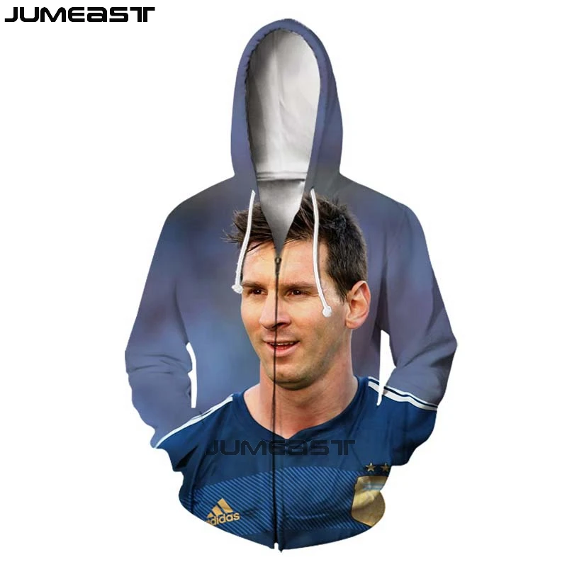 Бренд Jumeast для мужчин/для женщин с 3D принтом Футбольная звезда Лионель Месси куртка с длинными рукавами спортивный пуловер модные весенние толстовки на молнии