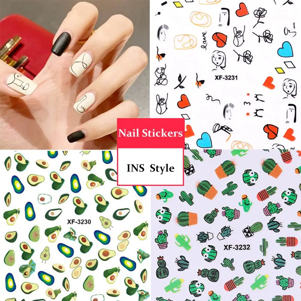 1 Sheet New Arrival Cactus Avocado Flower Fruit Paper Nail Sticker DIY Applique Manicure Pattern Letters | Красота и здоровье