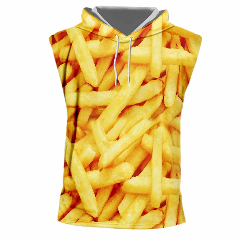 OGKB без рукавов с капюшоном Модный Круглый вырез еда 3D печать картофель фри чипсы