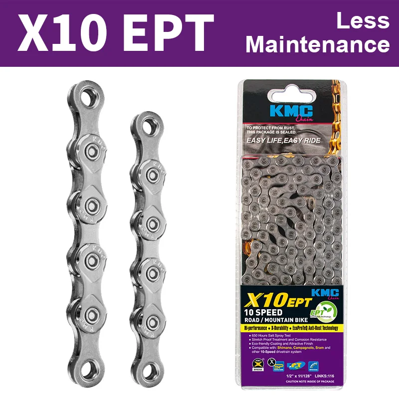 X10EPT Silvery KMC цепи 116 ссылки 9/10/11 Скорость велосипедная цепь с недостающим ссылку серебрянная Золотая светильник MTB шоссейные велосипеды инструмент для демонтажа цепи велосипеда - Цвет: X10EPT Silvery