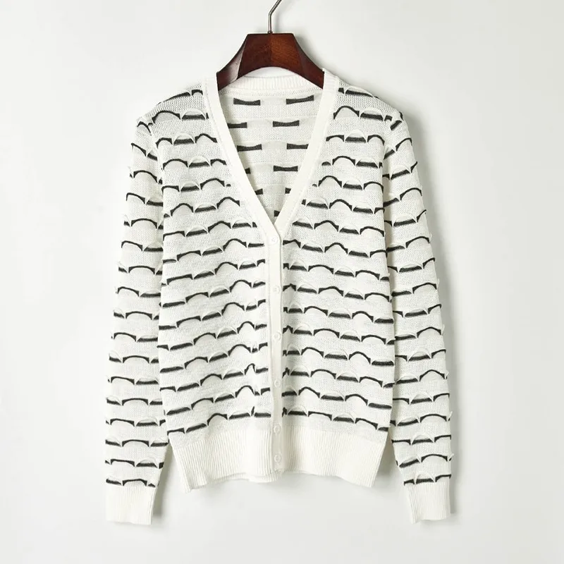 2019 New Spring Cardigan Women Colors Wave Pattern Fold Knit Ladies Single Breasted Sweater Female Coat |