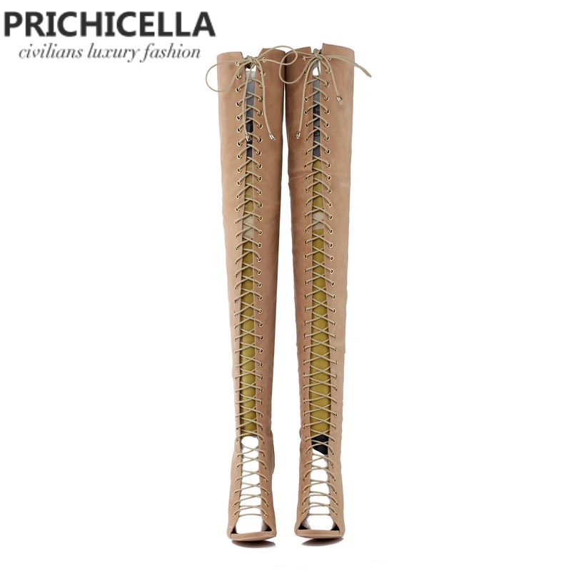 Женские ботфорты с открытым носком PRICHICELLA красные черные Коричневые Высокие