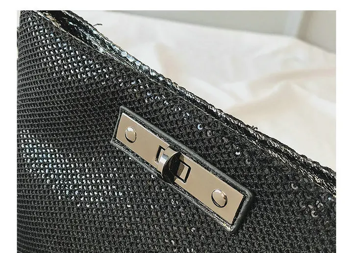 Fashion Luxurious female Korean Sequin Bling Black Bag shoulder Bucket bag Designer Ladies Crossbody Messenger Bags B42-29