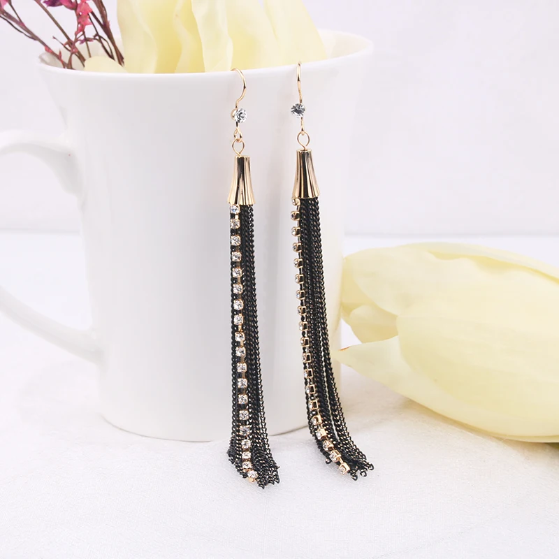 Новый Красный Белый Черный 4 Цвета Блестящий Кристалл Кисточкой мотаться Серьги