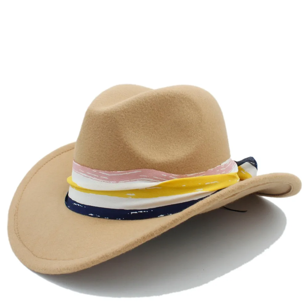 Модная женская мужская шерстяная Ковбойская шапка в западном стиле для