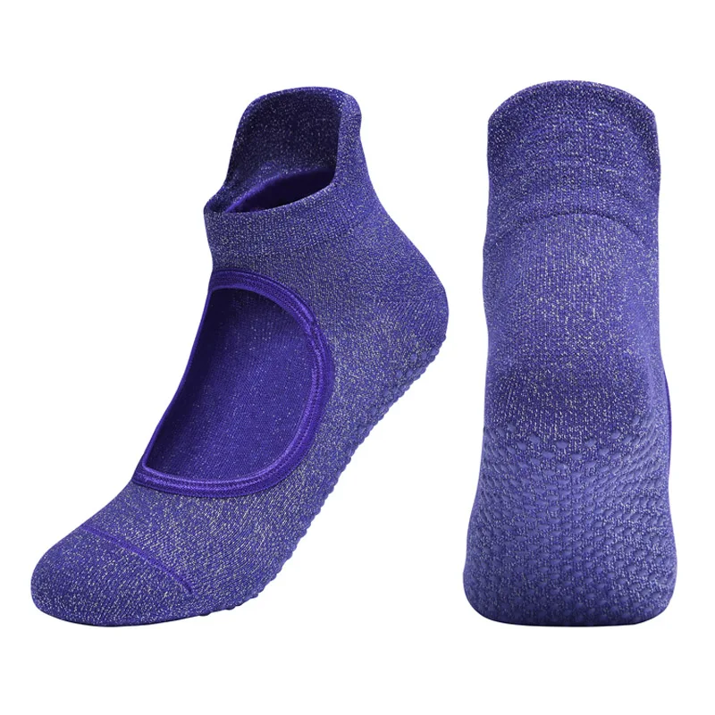 Purple-2 Новые спортивные носки для йоги, тапочки, женские нескользящие Хлопковые женские носки для пилатеса, носки для балета, защита каблука, профессиональные носки для йоги, танцев - Color: Purple-2