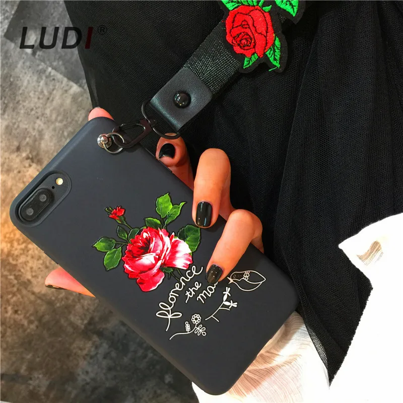 Чехол LUDI в Корейском стиле с 3D красной розой на запястье и шею для iPhone X 8 7 7plus