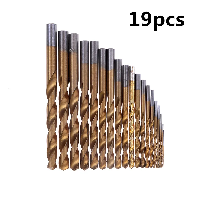 

19pcs/Set HSS Metric Drill Bit Set Titanium Coated Twist Drills Metal Wood 1-10mm Fit Wood, Aluminum, Plastic, Etc.