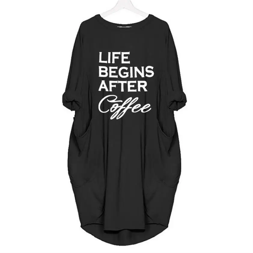 Новое поступление футболка с принтом в виде букв Pocket Life Beging After Coffee для женщин