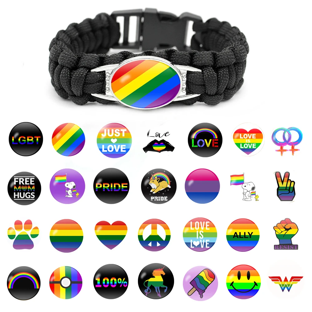 Новый стиль Gay Pride стеклянная Пряжка очаровательные браслеты Радужный Флаг