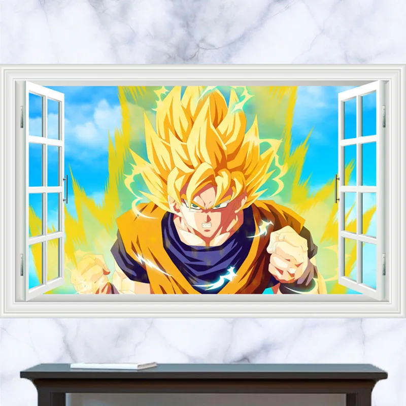 Большой Размеры! 90*60 см Dragon Ball Супер Saiyan аниме окна Стикеры 3D визуальный эффект Kakarotto обои Стикеры s ST20