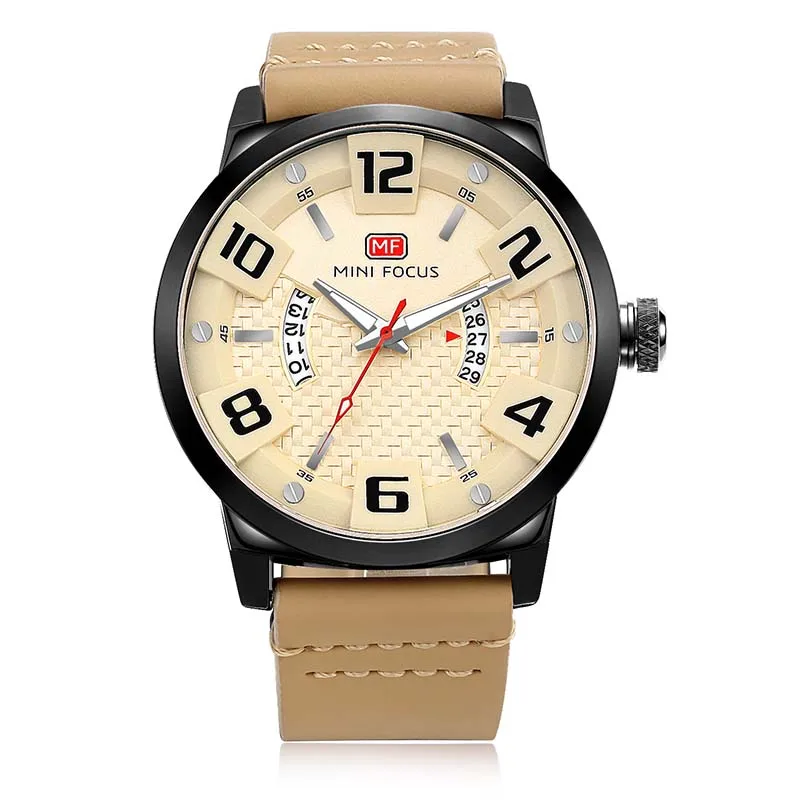 Часы наручные мужские кварцевые в стиле милитари с кожаным ремешком | Наручные