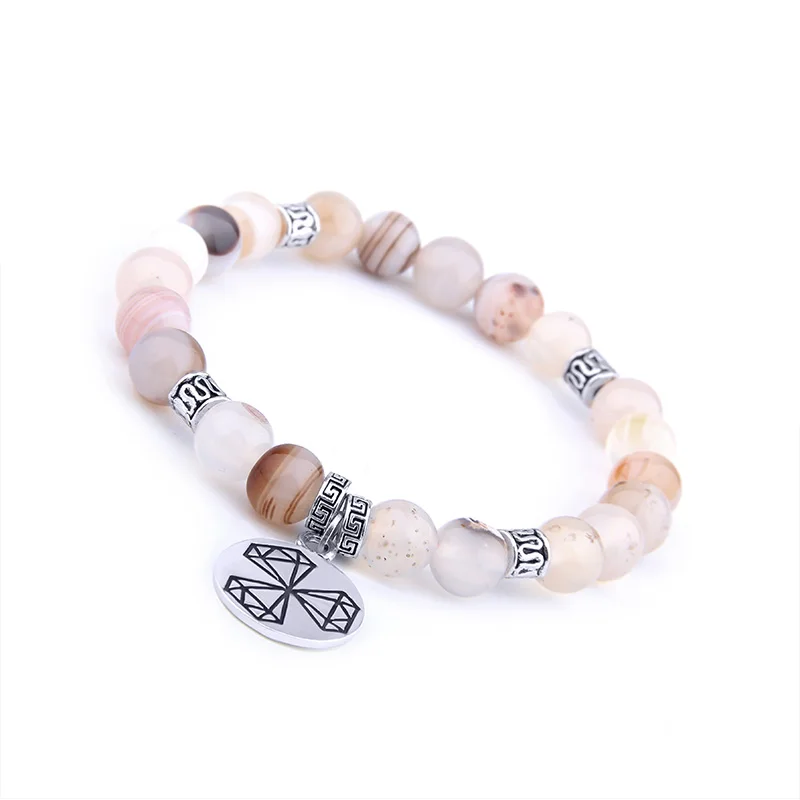 8 мм браслеты с подвесками Натуральный Камень Плетеный Регулируемый браслет для