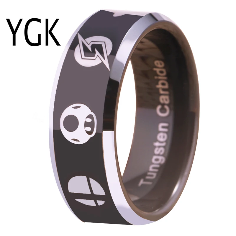 

YGK Hot Sales 8MM Tungsten Wedding Band Ring For Women and Men Super Smash Bros Zelda/Metroid/Pokemon/Mario bros/Star Fox Design