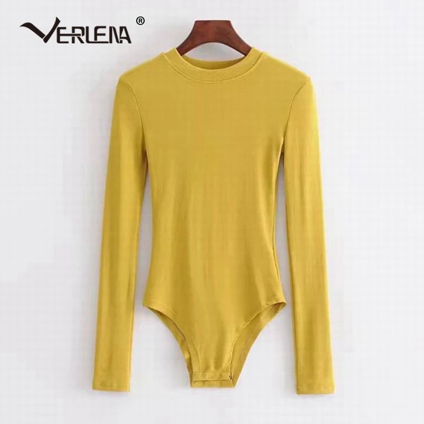 Женский комбинезон с длинным рукавом белый круглым вырезом весна лето 2019|Боди| |