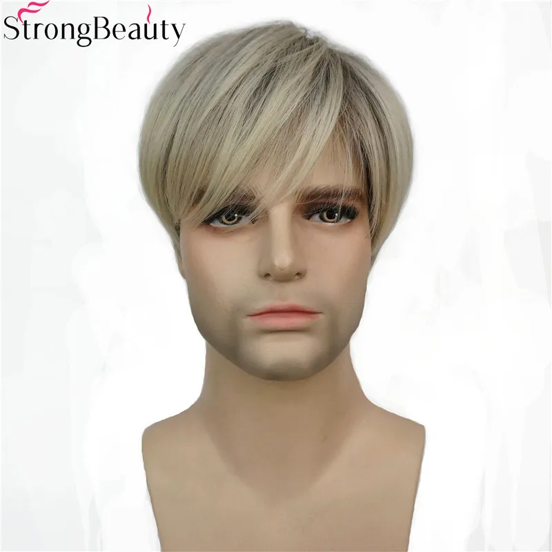 StrongBeauty короткие синтетические мужские парики Смешанные светлый жароустойчивый парик без косточек