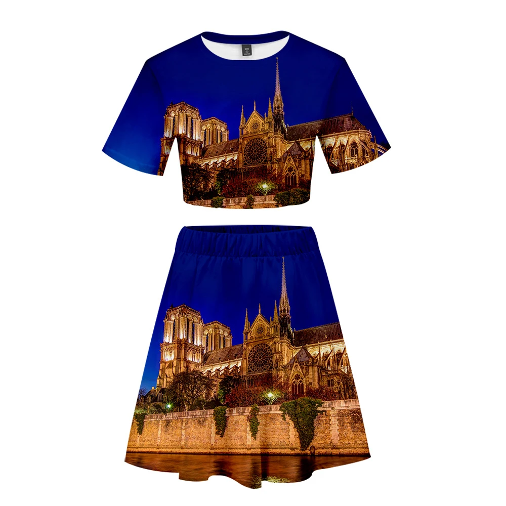 Женский комплект из двух предметов повседневный с принтом Нотр-Дам-де-пари