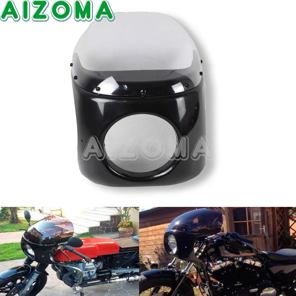 

Передняя фара Cafe Racer 7 '', обтекатель с комплектом лобового стекла для Yamaha Suzuki Honda Bonneville Scrambler Custom Retro, налобный фонарь Cowl