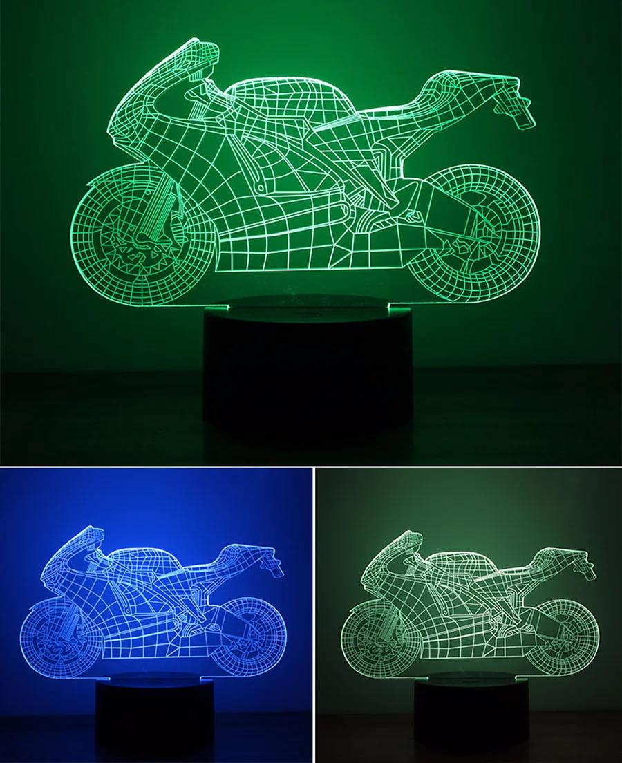 Акриловый 3D ночник Moto Настольная Светодиодная лампа с сенсорным выключателем 7