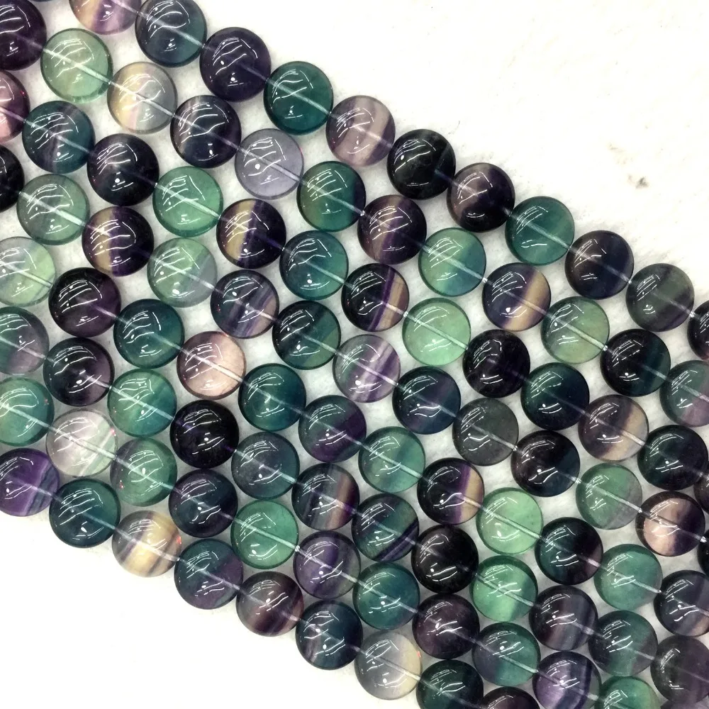 

Genuine Natural Rainbow Purple Green Fluorite Semi-precious stones Necklace Bracelet Coin Beads 15" 05887