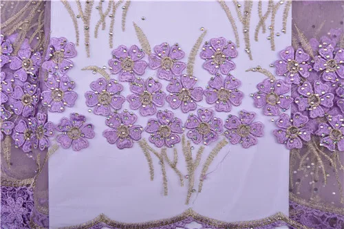 Женское кружевное платье из сетки тюль фиолетового цвета с 3D аппликацией и