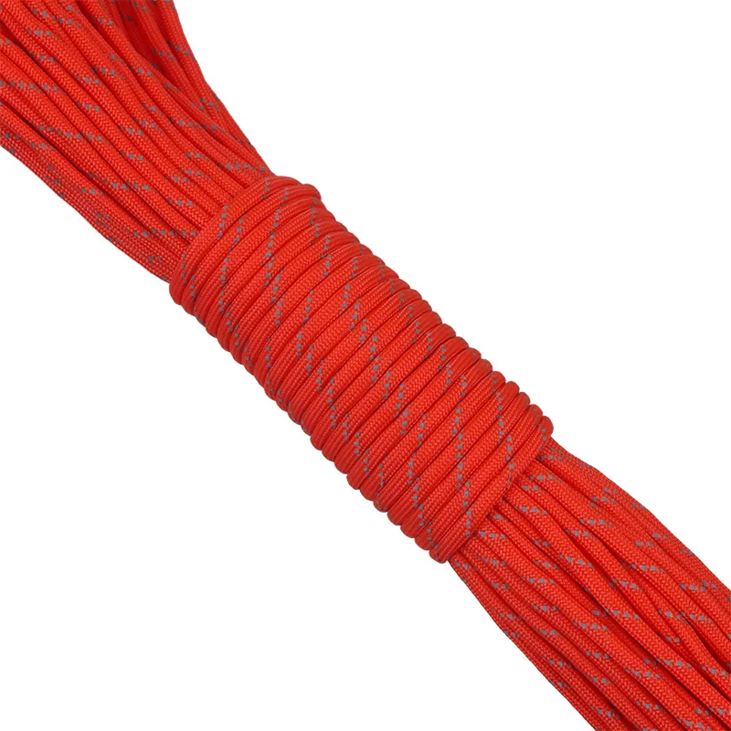 Orange-red 12 Colors 7 Strands Reflective Paracord For Outdoor Survival Bracelet Kit DIY Lanyard Camping Hiking Parachute Cord - Цвет: Orange-red