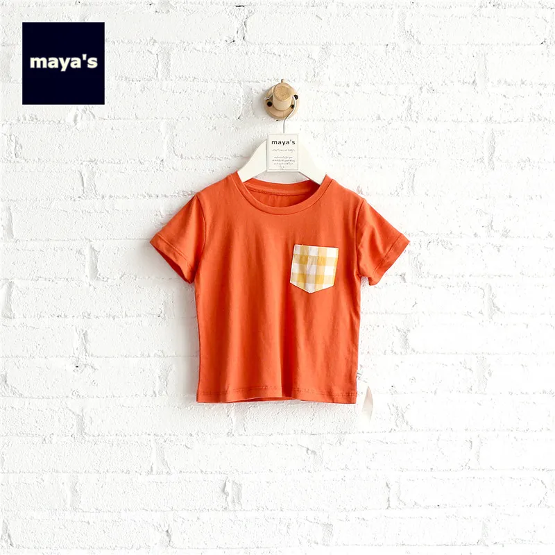 03 Orange Mayas/летние рубашки с карманами для мальчиков; Детские полосатые хлопковые мягкие Модные топы; детские дышащие Весенние футболки с круглым вырезом; 81110 - Цвет: 03 Orange