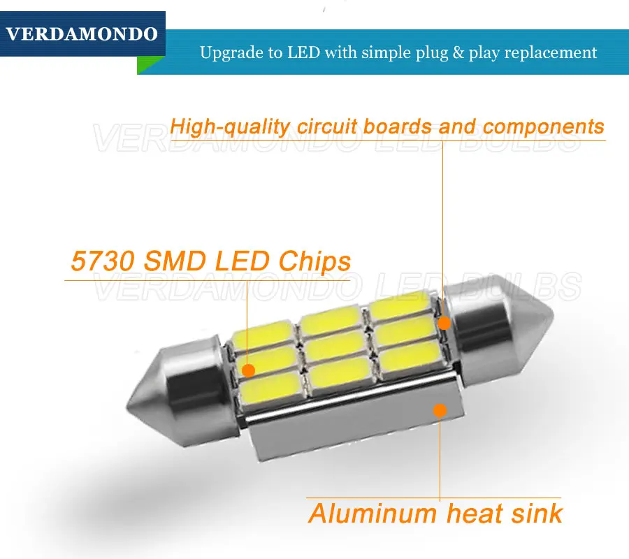 1 шт., 36 мм, 39 мм, 41 мм, C5W светодиодный 5630, 5730, 9 SMD светодиодный, для интерьера, белый, Canbus, авто, для чтения, купол, лампа, светильник, DC 12 В