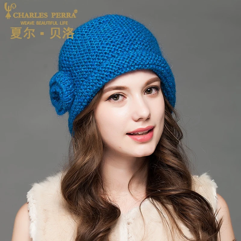 Женская вязаная шапка Charles Perra двухслойная шерстяная ручной работы Повседневная
