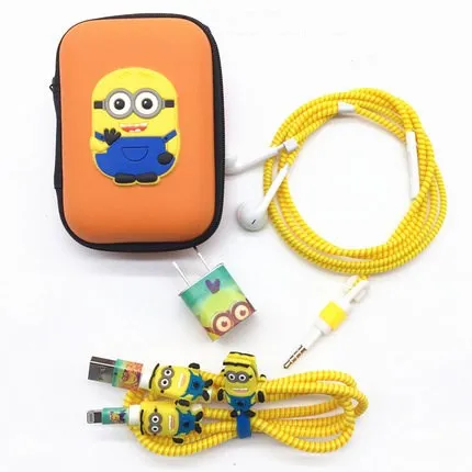 Мультяшный USB кабель для наушников набор протекторов с коробкой наклейки намотки