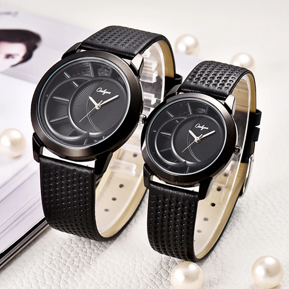 ONLYOU Fashion Quartz Watch Moon Phase Unique Design Black Case Water Resistant Life Charm Lovers Genuine Leather Clock | Наручные часы
