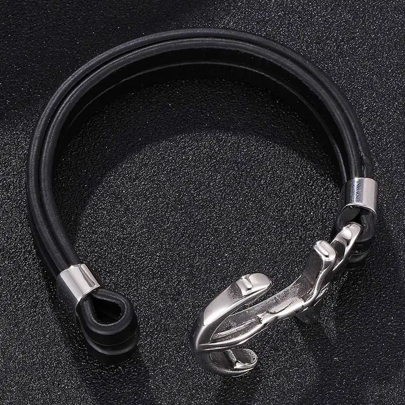 Classic Male Jewelry Cross Bracelet Men Stainless Steel Anchor Charm Double Layer Leather Wrap Bracelets for Man PW781 | Украшения и