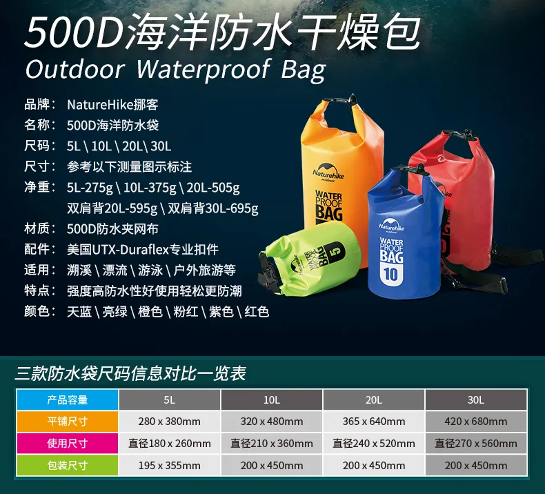 NatureHike Factory 500D сумка для воды Водонепроницаемая сумка для активного путешествия на плотах сумка для плавания пляжа кемпинга складной рюкзак тканевый резервуар для воды