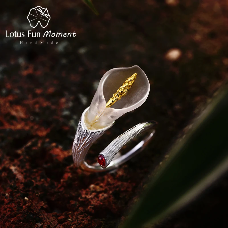 Lotus Fun Moment Настоящее стерлингового серебра 925 природных ручной работы Модные Украшения Калла цветок лилии кольцо регулируемые кольца Для женщин Bijoux
