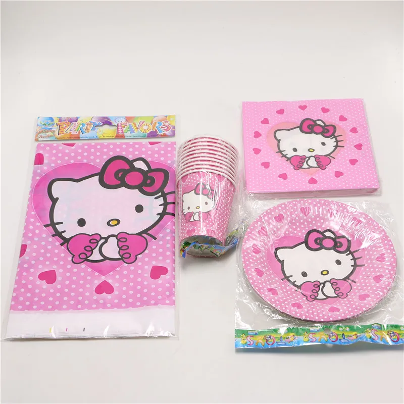 41 шт./партия, украшение на детский день рождения для девочек, тема hello kitty, одноразовый праздничный набор, бумажные салфетки под чашки пластиковая скатерть