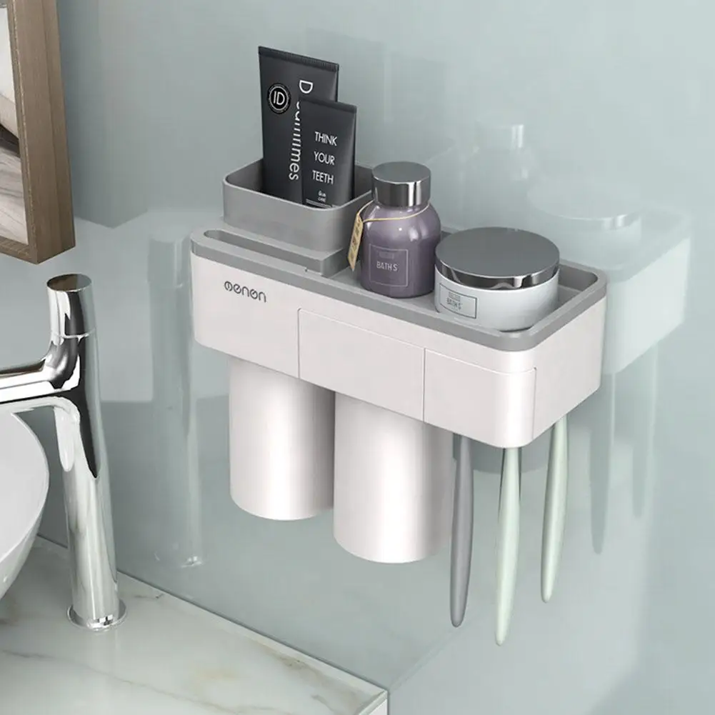 gray Two cups Магнитная адсорбционная чашка перевернутый держатель зубной щетки набор для макияжа очищающее средство телефон хранение зубной пасты - Цвет: gray Two cups