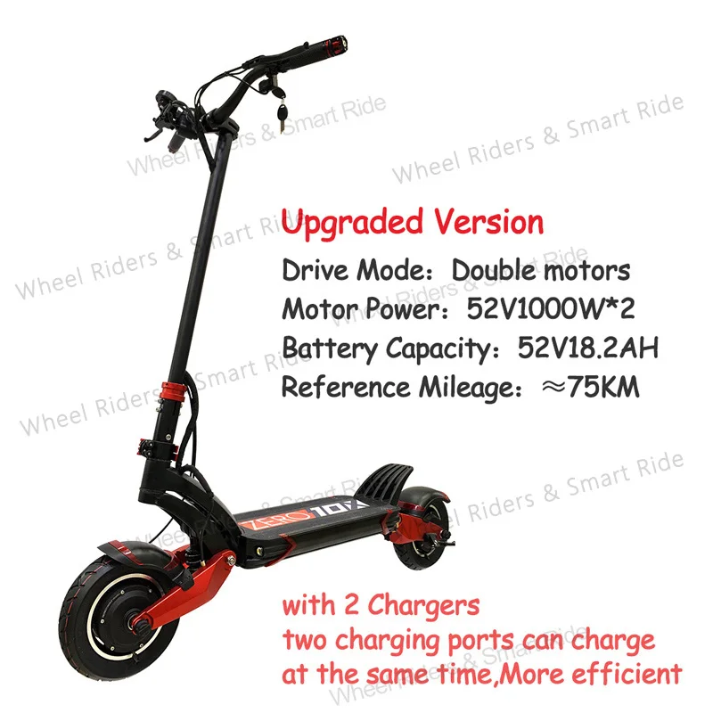 Upgraded 2 chargers ZERO 10X скутер 10 дюймов двойной мотор электрический скутер 52 в 2000 Вт внедорожный e-скутер 65 км/ч двойной привод высокоскоростной скутер внедорожный - Цвет: Upgraded 2 chargers